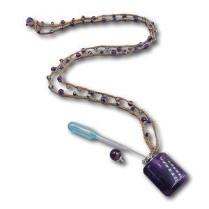 Square Shaped Amethyst Perfume Bottle Pendant Neck